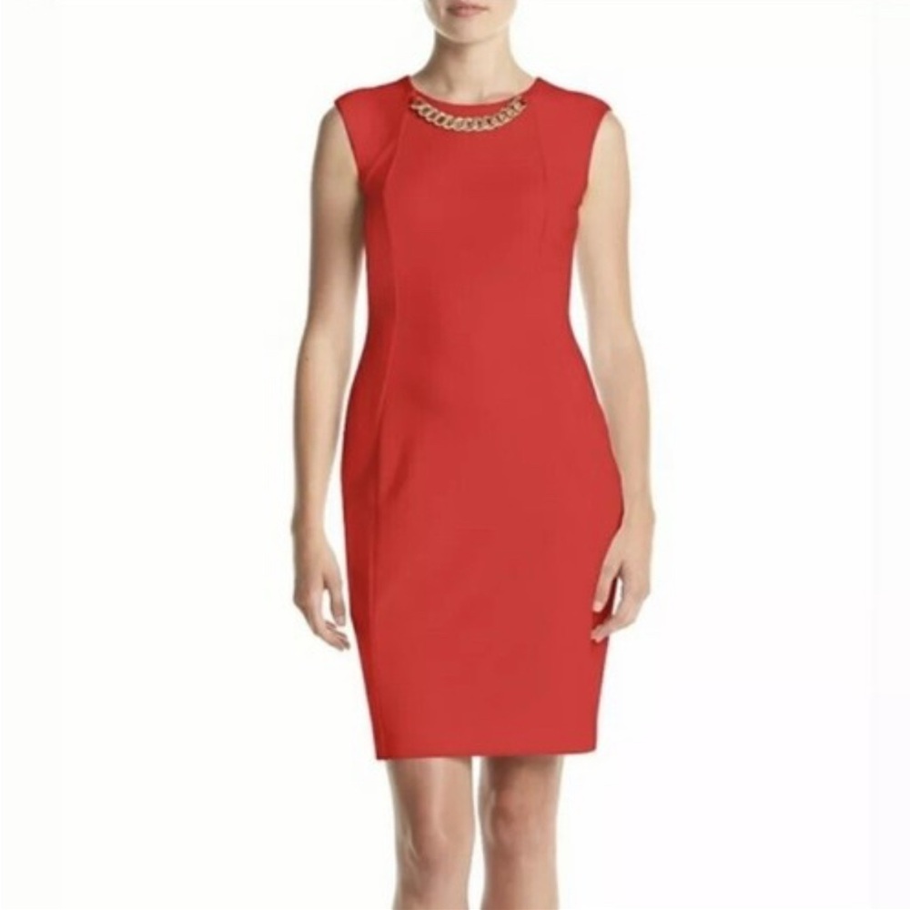 Calvin Klein Red Chain Detail Midi Dress